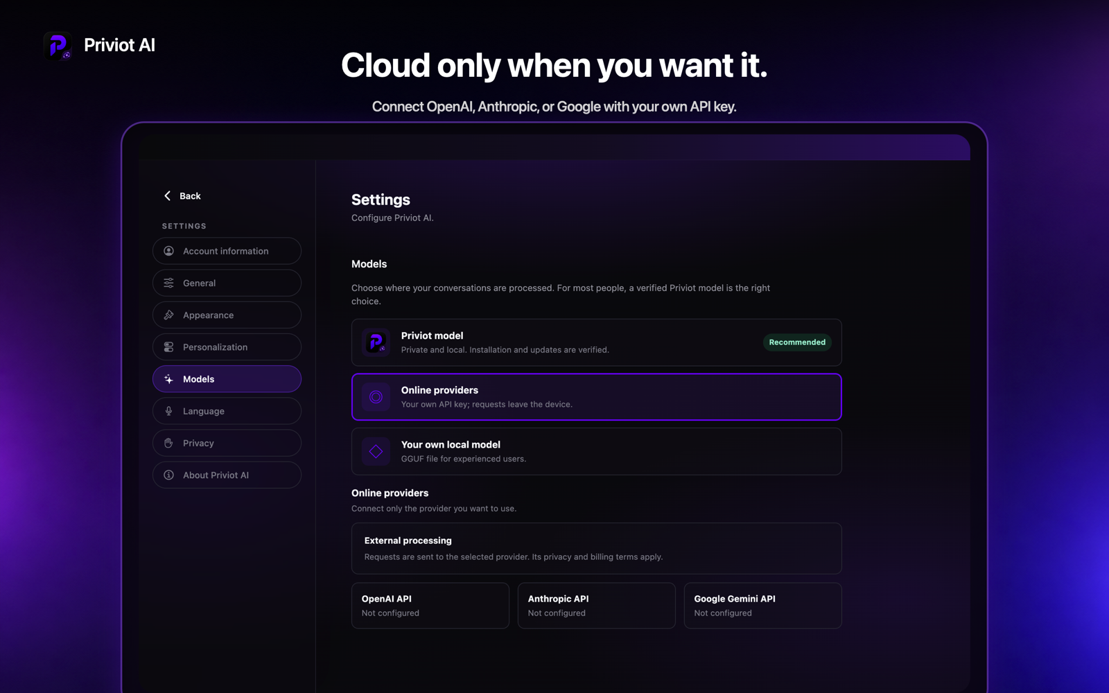 Optional provider selection in Priviot AI